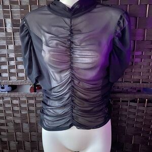 Elegant Black Sheer Ruched Women's Top